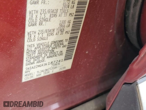 2018 Nissan Murano SV with VIN 5N1AZ2MG4JN187241, listed as a Copart auction lot 45684885 with 91,312 mi miles and Salvage Title. Bid and sale history available at carsss.com. Image 16.