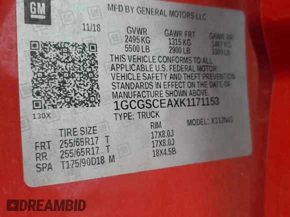 2019 Chevrolet Colorado 2WD LT with VIN 1GCGSCEAXK1171153, listed as a Copart auction lot 44960405 with 73,972 mi miles and Non repairable. Bid and sale history available at DreamBid. Image 13.