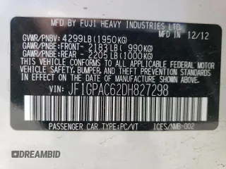 2013 Subaru Impreza Premium с VIN JF1GPAC62DH827298, выставлен на аукционе Copart как лот 56250075 с пробегом 91 192 миль миль и На запчасти • Non repairable. История ставок и продаж доступна на DreamBid. Изображение 12.