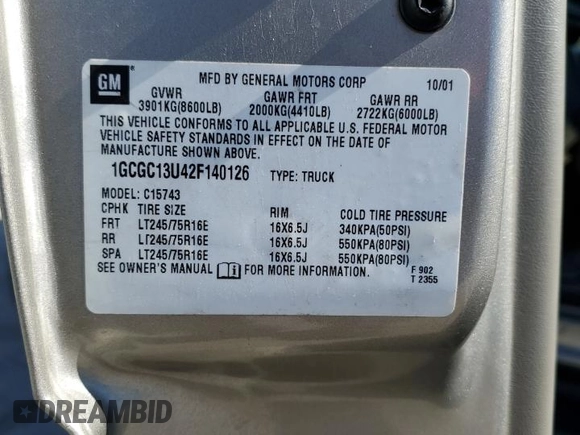 2002 Chevrolet Silverado 1500HD LS z VIN 1GCGC13U42F140126, wystawiony jako Copart lot #47089605 z przebiegiem 110 372 mil mil oraz Szkoda całkowita • Salvage title. Historia ofert i sprzedaży dostępna na DreamBid. Obrazek 12.