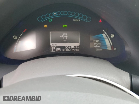 2015 Nissan LEAF S z VIN 1N4AZ0CP4FC302536, wystawiony jako Copart lot #56734025 z przebiegiem 55 940 mil mil oraz Szkoda całkowita • Salvage title. Historia ofert i sprzedaży dostępna na DreamBid. Obrazek 9.