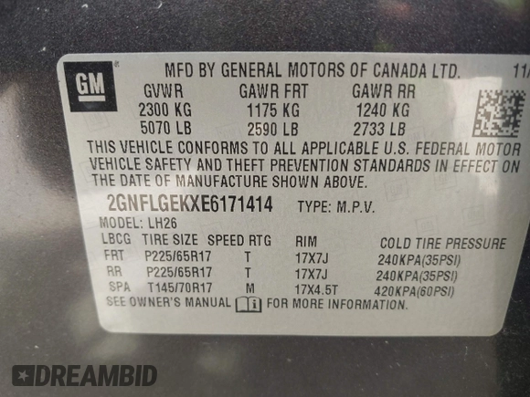 2014 Chevrolet Equinox LT with VIN 2GNFLGEKXE6171414, listed as a IAAI auction lot 42117921 with 178,343 mi miles. Bid and sale history available at carsss.com. Image 9.