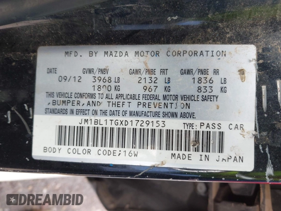 2013 Mazda 3 i SV with VIN JM1BL1TGXD1729153, listed as a IAAI auction lot 42212487 with 217,339 mi miles and . Bid and sale history available at DreamBid. Image 9.