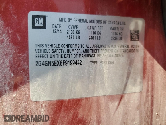 2015 Buick Regal Premium I z VIN 2G4GN5EX8F9199442, wystawiony jako Copart lot #59466915 z przebiegiem 121 495 mil mil oraz Szkoda całkowita • Salvage title. Historia ofert i sprzedaży dostępna na DreamBid. Obrazek 13.