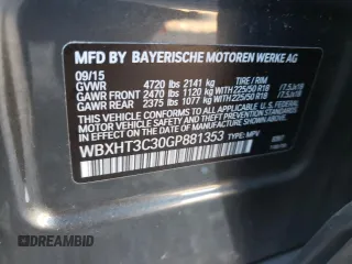 2016 BMW X1 xDrive28i with VIN WBXHT3C30GP881353, listed as a Copart auction lot 65233532 with 52,036 mi miles. Bid and sale history available at carsss.com. Image 10.