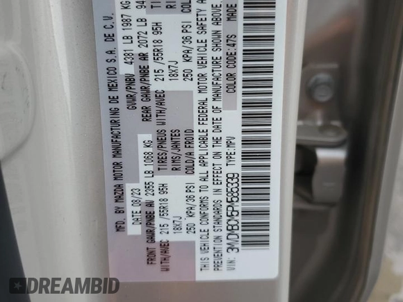 2023 Mazda CX-30 S Carbon Edition with VIN 3MVDMBCM5PM585339, listed as a Copart auction lot 43573935 with 12,676 mi miles and Salvage Title. Bid and sale history available at DreamBid. Image 13.