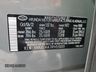 2023 Hyundai Santa Fe SE z VIN 5NMS14AJ1PH513031, wystawiony jako Copart lot #54084635 z przebiegiem 12 750 mil mil oraz Nie do naprawy • Non repairable. Historia ofert i sprzedaży dostępna na DreamBid. Obrazek 13.