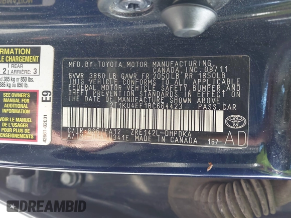 2011 Toyota Matrix z VIN 2T1KU4EE1BC664423, wystawiony jako IAAI lot #42303939 z przebiegiem 158 316 mil mil oraz . Historia ofert i sprzedaży dostępna na DreamBid. Obrazek 9.