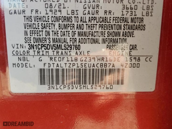 2021 Nissan Kicks SR with VIN 3N1CP5DV5ML529760, listed as a Copart auction lot 50410435 with 38,367 mi miles and Salvage Title. Bid and sale history available at carsss.com. Image 15.