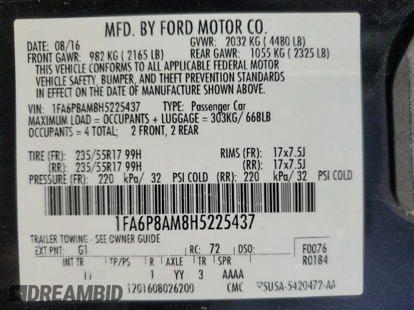 2017 Ford Mustang V6 с VIN 1FA6P8AM8H5225437, выставлен на аукционе Copart как лот 54445065 с пробегом 89 294 миль миль и Списание • Salvage title. История ставок и продаж доступна на DreamBid. Изображение 13.