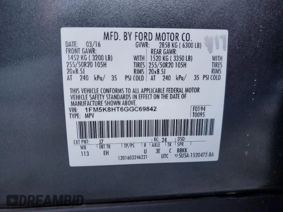 2016 Ford Explorer Platinum z VIN 1FM5K8HT6GGC69842, wystawiony jako Copart lot #49149155 z przebiegiem 212 188 mil mil oraz Czysty tytuł • Clean title. Historia ofert i sprzedaży dostępna na DreamBid. Obrazek 13.