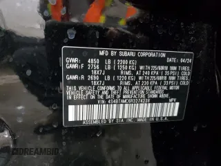 2024 Subaru Outback Limited с VIN 4S4BTAMC6R3274238, выставлен на аукционе Copart как лот 54422445 с пробегом 8 272 миль миль и Списание • Salvage title. История ставок и продаж доступна на DreamBid. Изображение 14.