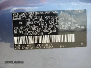 2011 Toyota RAV4 with VIN 2T3BF4DV5BW117818, listed as a Copart auction lot 54317025 with 133,195 mi miles and Salvage Title. Bid and sale history available at carsss.com. Image 13.