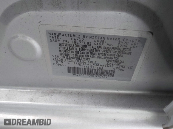 2017 Nissan Note SV с VIN 3N1CE2CP3HL376924, выставлен на аукционе IAAI как лот 42649111 с пробегом 82 515 миль миль и . История ставок и продаж доступна на DreamBid. Изображение 9.
