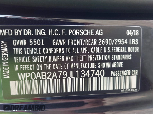 2018 Porsche Panamera 4S с VIN WP0AB2A79JL134740, выставлен на аукционе IAAI как лот 42434550 с пробегом 46 733 миль миль и . История ставок и продаж доступна на DreamBid. Изображение 9.