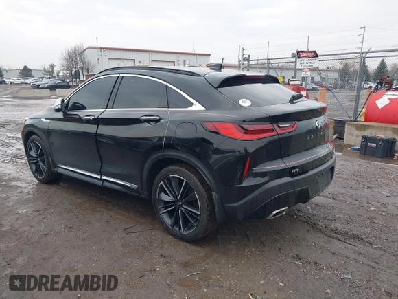 2023 Infiniti QX55 Essential with VIN 3PCAJ5KR7PF100554, listed as a IAAI auction lot 41498341 with 28,624 mi miles and . Bid and sale history available at DreamBid. Image 3.