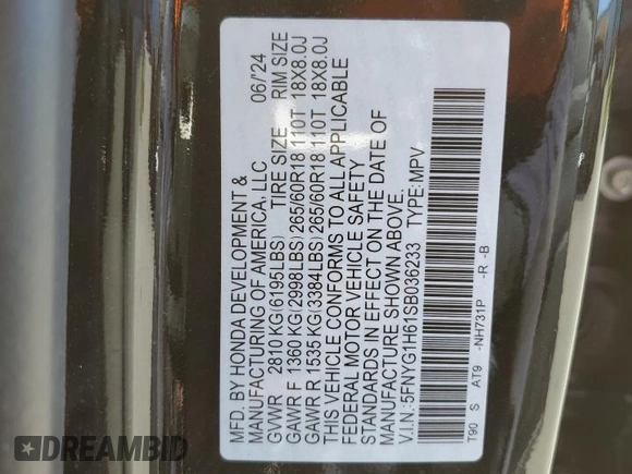 2025 Honda Pilot TrailSport z VIN 5FNYG1H61SB036233, wystawiony jako Copart lot #47130495 z przebiegiem Nie podano mil oraz Szkoda całkowita • Salvage title. Historia ofert i sprzedaży dostępna na DreamBid. Obrazek 14.