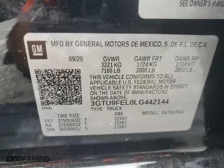 2020 GMC Sierra 1500 Denali with VIN 3GTU9FEL0LG442144, listed as a Copart auction lot 50822905 with 33,227 mi miles and Salvage Title. Bid and sale history available at carsss.com. Image 13.