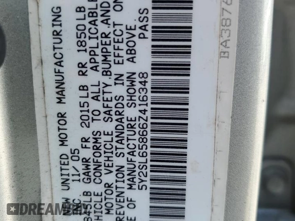 2006 Pontiac Vibe with VIN 5Y2SL65866Z416348, listed as a Copart auction lot 60249655 with 262,502 mi miles and Salvage title. Bid and sale history available at DreamBid. Image 13.