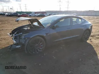 2023 Tesla Model 3 Performance with VIN 5YJ3E1EC4PF399000, listed as a Copart auction lot 46461455 with 23,339 mi miles and Salvage Title. Bid and sale history available at carsss.com. Image 1.