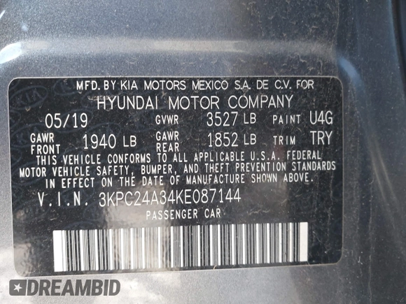 2019 Hyundai Accent SE with VIN 3KPC24A34KE087144, listed as a IAAI auction lot 40611683 with 86,276 mi miles. Bid and sale history available at carsss.com. Image 9.