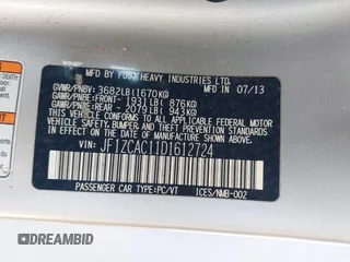 2013 Subaru BRZ Limited with VIN JF1ZCAC11D1612724, listed as a IAAI auction lot 42185237 with 98,785 mi miles and . Bid and sale history available at DreamBid. Image 9.