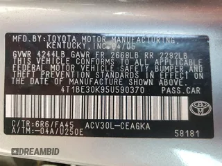 2005 Toyota Camry LE with VIN 4T1BE30K95U590370, listed as a Copart auction lot 63141505 with 238,510 mi miles and Salvage title. Bid and sale history available at DreamBid. Image 12.