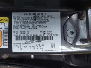 2016 Ford Fusion S with VIN 3FA6P0G73GR177327, listed as a IAAI auction lot 41217967 with 199,977 mi miles. Bid and sale history available at carsss.com. Image 9.
