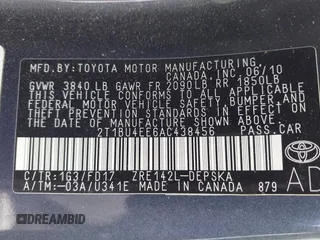 2010 Toyota Corolla with VIN 2T1BU4EE6AC438456, listed as a IAAI auction lot 42620454 with 78,800 mi miles and . Bid and sale history available at DreamBid. Image 9.