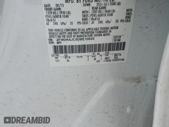 2013 Ford Edge SEL z VIN 2FMDK4JC5DBE10529, wystawiony jako Copart lot #87764785 z przebiegiem 174 813 mil mil oraz Czysty tytuł • Clean title. Historia ofert i sprzedaży dostępna na DreamBid. Obrazek 13.