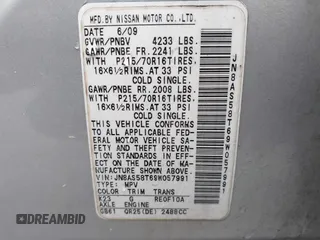 2009 Nissan Rogue SL with VIN JN8AS58T69W057991, listed as a IAAI auction lot 41973858 with 218,632 mi miles and . Bid and sale history available at DreamBid. Image 9.