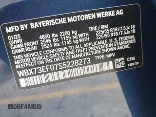 2025 BMW X1 xDrive28i z VIN WBX73EF07S5228273, wystawiony jako IAAI lot #42436863 z przebiegiem 6 845 mil mil oraz . Historia ofert i sprzedaży dostępna na DreamBid. Obrazek 9.