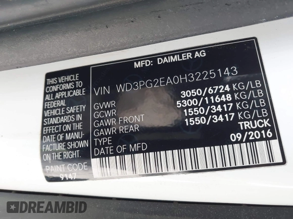 2017 Mercedes-Benz Metris Cargo with VIN WD3PG2EA0H3225143, listed as a IAAI auction lot 42017942 with 114,644 mi miles and . Bid and sale history available at carsss.com. Image 9.