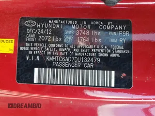 2013 Hyundai Veloster w/Black Int with VIN KMHTC6AD7DU132479, listed as a Copart auction lot 44785445 with 150,334 mi miles and Salvage Title. Bid and sale history available at carsss.com. Image 14.