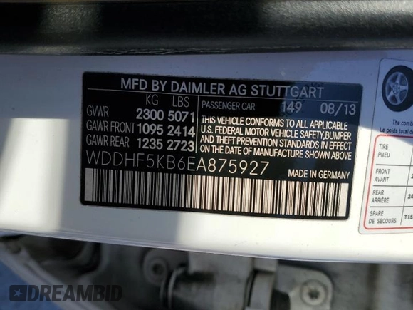 2014 Mercedes-Benz E-Class E 350 Sport with VIN WDDHF5KB6EA875927, listed as a Copart auction lot 50765955 with 168,124 mi miles and Salvage Title. Bid and sale history available at carsss.com. Image 12.