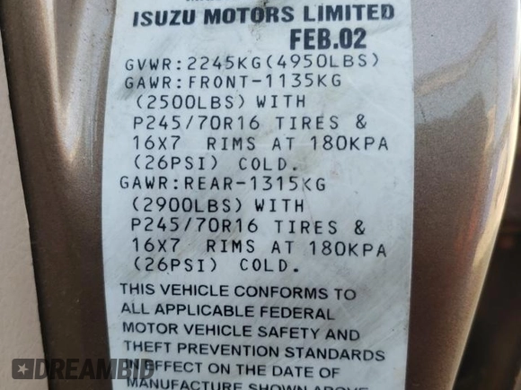 2002 Isuzu Rodeo S with VIN 4S2CK58W924327316, listed as a Copart auction lot 68512854 with 110,826 mi miles and Salvage Title. Bid and sale history available at DreamBid. Image 13.