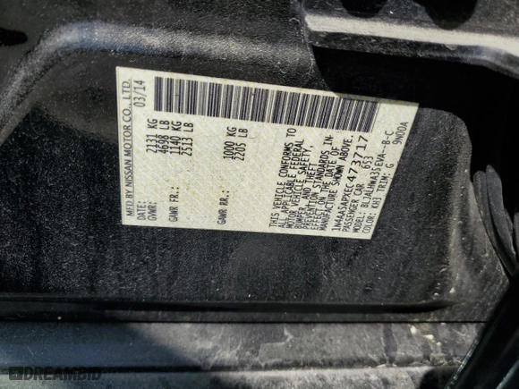 2014 Nissan Maxima 3.5 SV w/Sport Pkg with VIN 1N4AA5APXEC473717, listed as a Copart auction lot 53557015 with 181,629 mi miles and Salvage Title. Bid and sale history available at carsss.com. Image 12.