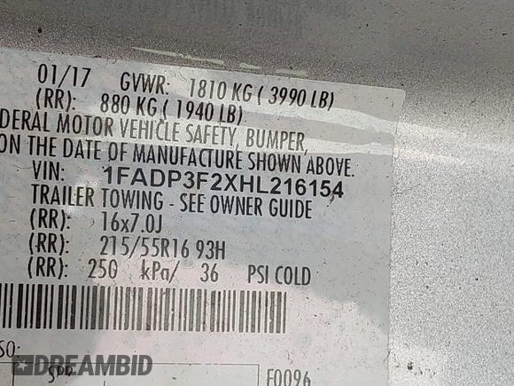 2017 Ford Focus SE с VIN 1FADP3F2XHL216154, выставлен на аукционе IAAI как лот 42105393 с пробегом 120 066 миль миль и . История ставок и продаж доступна на DreamBid. Изображение 9.
