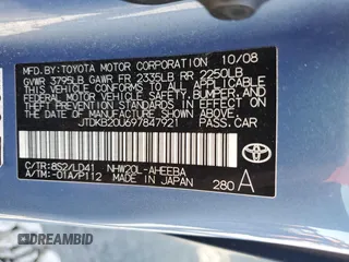 2009 Toyota Prius with VIN JTDKB20U697847921, listed as a Copart auction lot 54838345 with Not Provided miles and Clean Title. Bid and sale history available at carsss.com. Image 12.