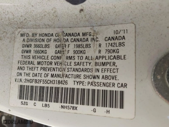 2012 Honda Civic Sdn LX with VIN 2HGFB2F55CH318426, listed as a IAAI auction lot 41856121 with 213,905 mi miles. Bid and sale history available at carsss.com. Image 9.