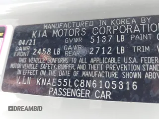 2022 Kia Stinger GT2 with VIN KNAE55LC8N6105316, listed as a IAAI auction lot 40491088 with 54,503 mi miles and . Bid and sale history available at DreamBid. Image 9.
