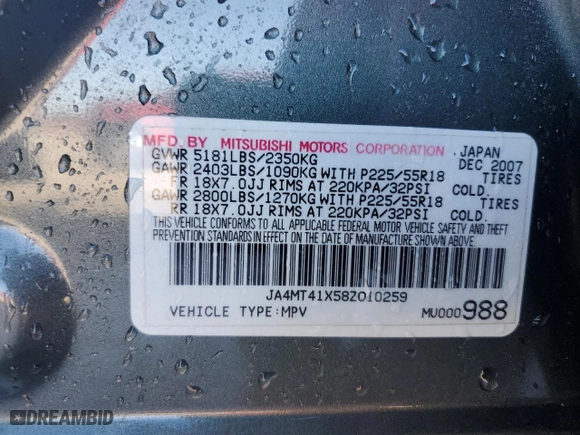 2008 Mitsubishi Outlander XLS with VIN JA4MT41X58Z010259, listed as a Copart auction lot 45865605 with 154,771 mi miles and Salvage Title. Bid and sale history available at carsss.com. Image 14.