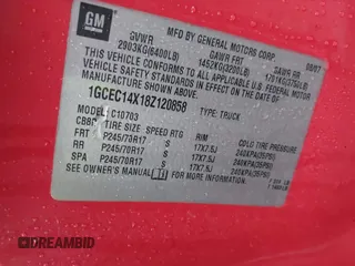 2008 Chevrolet Silverado 1500 Work Truck with VIN 1GCEC14X18Z120858, listed as a IAAI auction lot 41451350 with 242,110 mi miles. Bid and sale history available at carsss.com. Image 9.