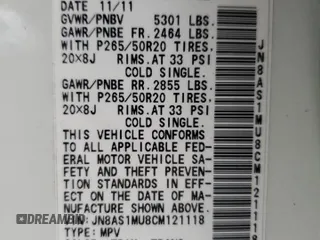 2012 Infiniti FX with VIN JN8AS1MU8CM121118, listed as a Copart auction lot 56963224 with Not provided miles and Salvage title. Bid and sale history available at DreamBid. Image 13.