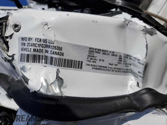2024 Chrysler Pacifica Touring with VIN 2C4RC1FG3RR126350, listed as a Copart auction lot 47007495 with Not provided miles and Salvage title. Bid and sale history available at DreamBid. Image 14.