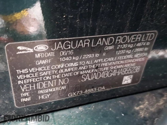 2017 Jaguar XE 25t Premium with VIN SAJAD4BG4HA955238, listed as a Copart auction lot 81522364 with 85,807 mi miles and Salvage Title. Bid and sale history available at carsss.com. Image 12.