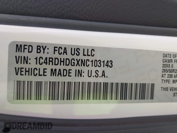 2022 Dodge Durango GT Plus with VIN 1C4RDHDGXNC103143, listed as a IAAI auction lot 42290646 with 109,130 mi miles and . Bid and sale history available at DreamBid. Image 9.