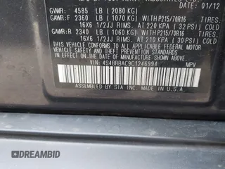2012 Subaru Outback 2.5i with VIN 4S4BRBAC9C1246994, listed as a IAAI auction lot 42355640 with 193,530 mi miles and . Bid and sale history available at DreamBid. Image 9.