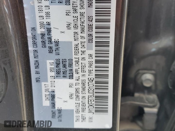 2018 Mazda CX-3 Sport with VIN JM1DKFB78J0310746, listed as a Copart auction lot 49868905 with 90,239 mi miles and Salvage Title. Bid and sale history available at DreamBid. Image 12.