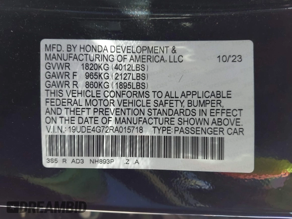 2024 Acura Integra Technology with VIN 19UDE4G72RA015718, listed as a IAAI auction lot 41838377 with 13,351 mi miles and . Bid and sale history available at DreamBid. Image 9.